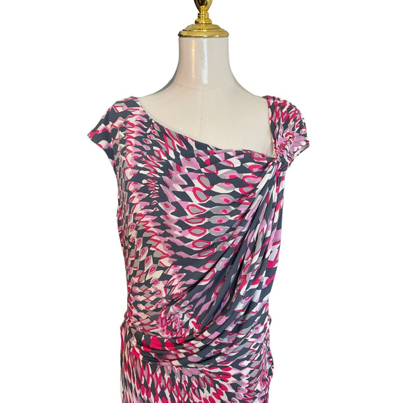Maggy London Womens Medium Pink Gray Dress Abstract Print Draped Front - Picture 8 of 9